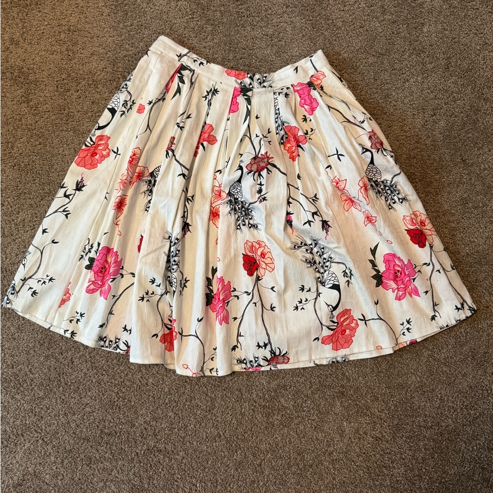 Banned Retro Floral A-Line Skirt - White and Pink